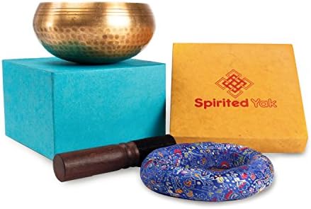 Spirited Yak Tibetan Hand Hammered Singing Bowl Set, Includes Mallet, Silk Cushion Pad and Gift Box, Ideal for Meditation, Yoga and Mindfulness
