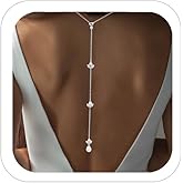 Pearl Backdrop Necklace for Backless Dress Back Necklace Wedding Bridal Rhinestone Pearl Back drop Dainty Chain Body Jewelry