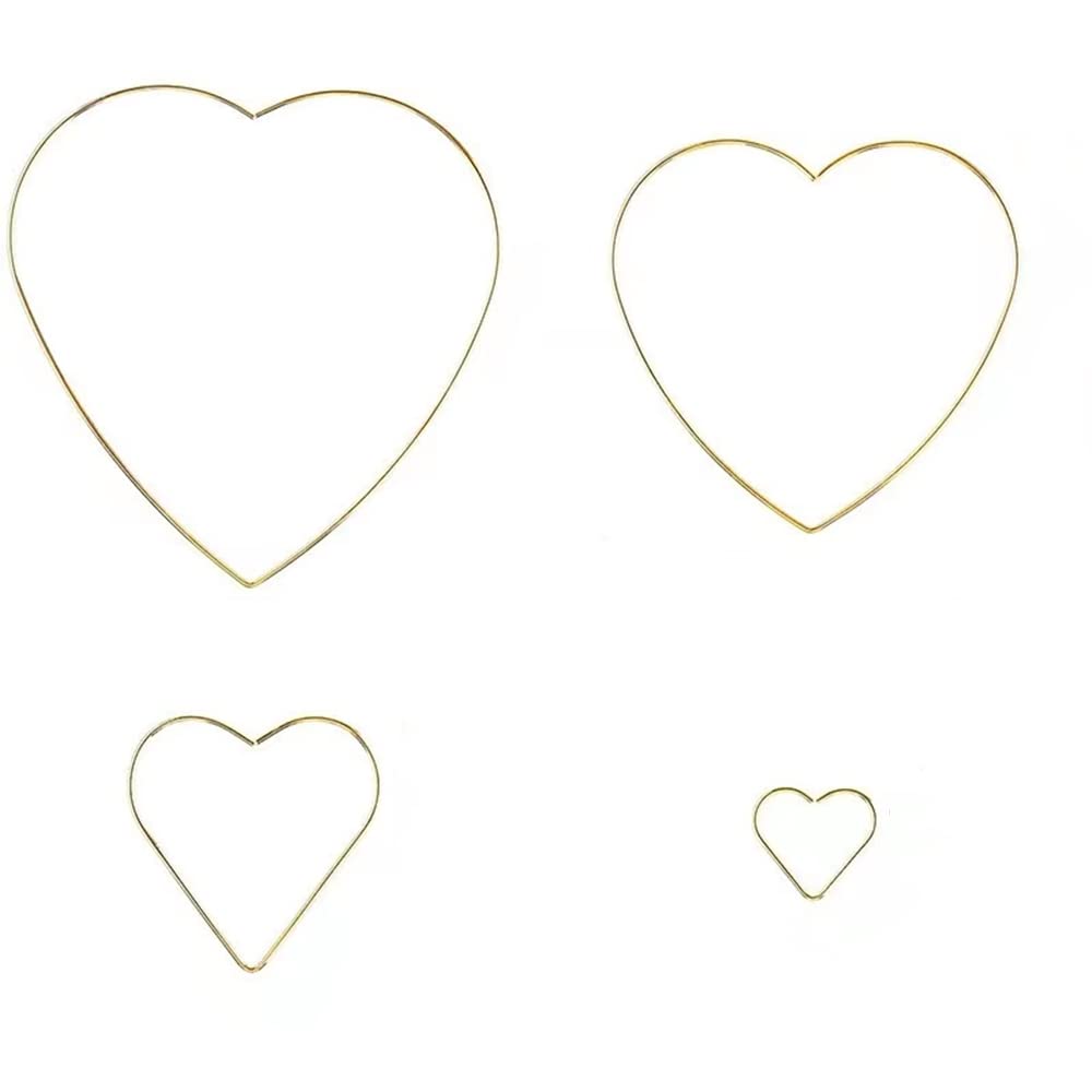 YiYaO Golden Hoop Metal Ring 4 Pieces Gold Metal Ring Macrame Floral Hoops Rings Wreath for Wreath Wedding Decor, Dream Catcher and DIY Crafts (Heart-Shaped)
