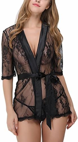 Fairishe Women's Lace Kimono Robes Babydoll Lingerie Mesh Chemises