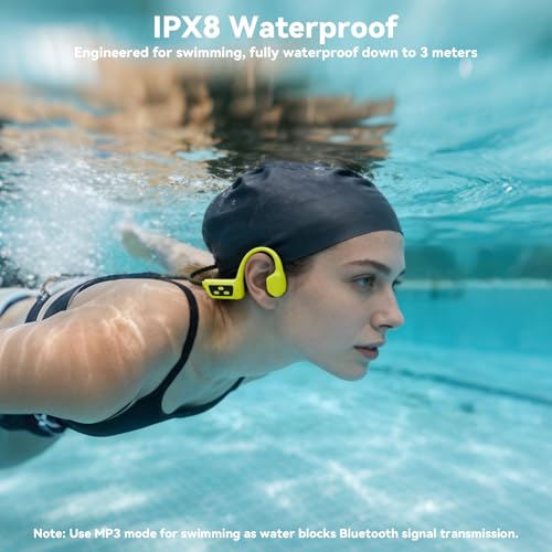 sunvito Bone Conduction Swimming Headphones - IPX8 Waterproof Open-Ear Headphones with Built-in MP3 Player, Bluetooth 5.4 Sports Headphones for Swimming Surfing Running & Cycling (Green)
