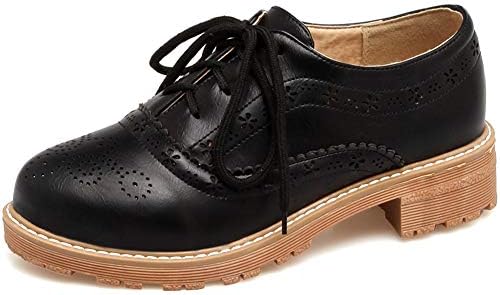 Vimisaoi Womens Wingtip Platform Oxfords Shoes Vintage Round Toe Block Cuban Brogues Lace-up Low Heel
