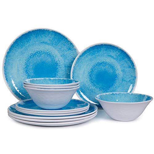 Melamine Dinnerware Set for 412pcs Dinnerware Dishes Set for Indoor and Outdoor Use, Dishwasher