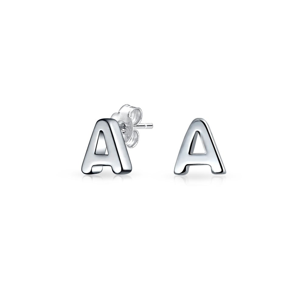 ABC Minimalist Capital Block Alphabet Letter A Initial Stud Earrings For Teen For Women .925 Sterling Silver — image 1