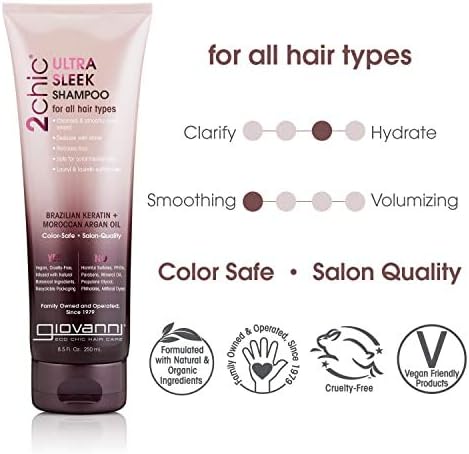 Giovanni 2chic Brazilian Keratin and Argan Oil Ultra Sleek Shampoo 250 ml, No Color, 235 ml (Pack of 1) - Image 3