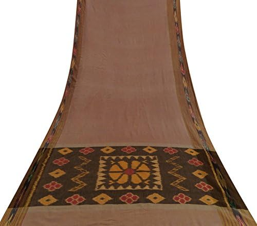 Vintage Indian Saree Cotton Silk Handloom Fabric Dressmaking Craft Brown Sari
