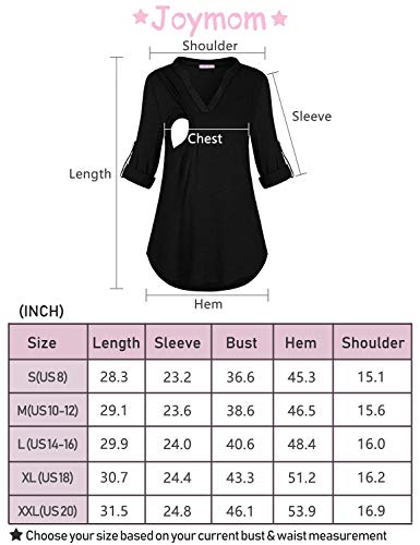 JOYMOM Nursing Tops for Breastfeeding,Maternity Cute Flattering V Neck 3/4 Sleeve Blouses Feminine Slimming Trapeze Shirttail Knitted T-Shirt Baby Shower Casual Wear Blue Black Plaid L - Thumbnail 6