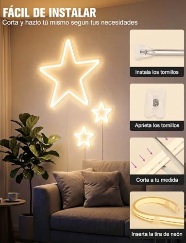 Tira LED Neón 5M Blanco Cálido, 120 LED/m 600 LEDs, IP65 Impermeable, Tira de Luces LED Flexible de Silicona Cortable 12V para Decoración de Habitación, Sala, Cocina, TV, Jardín y Exterior