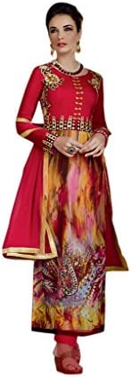 Red Faux Cotton Designer Embroidery Printed Women Salwar Kameez Suit Kimora