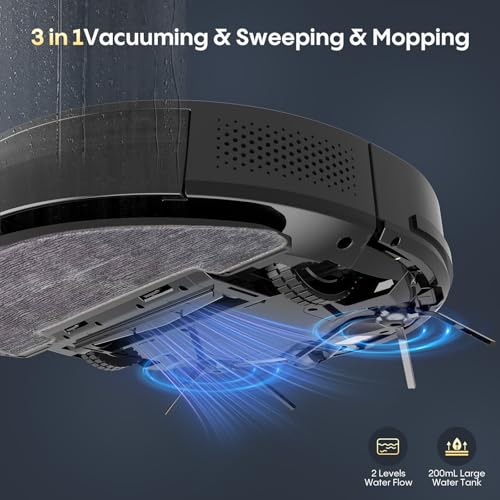 Bagotte Robot Vacuum and Mop Combo,5000Pa Suction Robotic Vacuums Cleaner with Low Noise, Self-Charger,2.4G WiFi/App/Alexa/Remote Control for Pet Hair,Hard Floor,Carpet