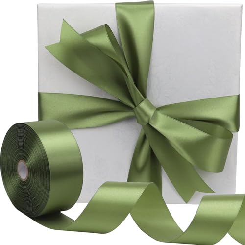 HZYH Olive Green Solid Satin Ribbon 1-1/2 Inch 50 Yards Solid Polyester Fabric Ribbon for Gift Wrapping Wedding Christmas Baby Shower Birthday Party Decoration Handmade Immortal Flower Craft