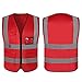 mountmarter 5 Pack Red Reflective Safety Vest for Women Men High Visibility Reflective Vest with 5 Pockets and Zipper Hi-Vis Neon