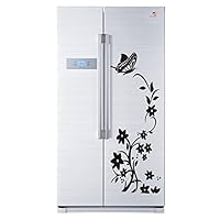 WMdecal Removable Flower and Butterfly Vinyl Sticker Easy to Use Wall Decal for Refrigerator Furniture (Black)