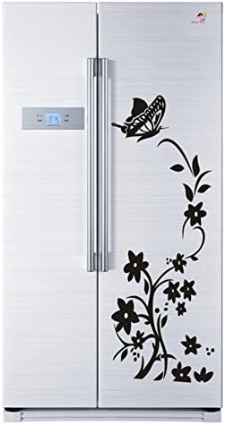 Removable Flower and Butterfly Vinyl Sticker Easy to Use Wall Decal for Refrigerator Furniture (Black)