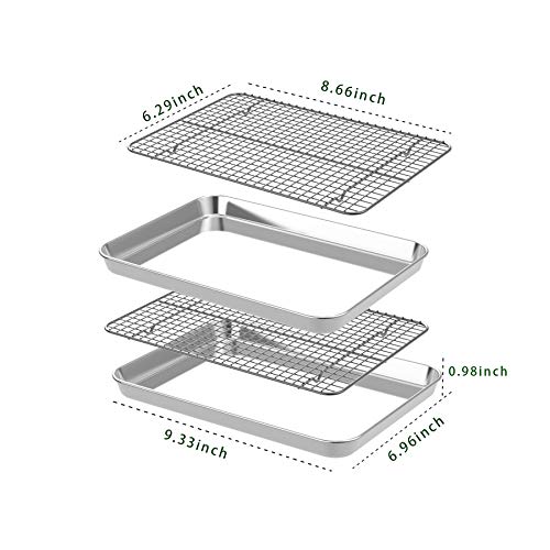 Small Baking Sheet with Rack Set [2 Pans + 2 Racks], CEKEE Stainless