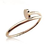 Stainless Steel Nail Style Love Rose Gold Plated Bangle Bracelet Oval High Polish , Fits 7.5inch Wrists