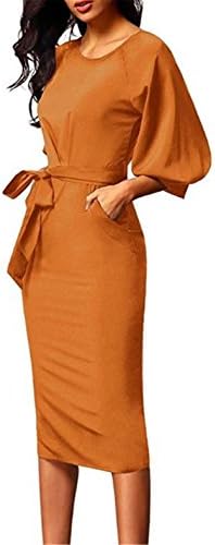 Aimur Women's Professional Dresses Bell Sleeves Bodycon Vintage Empire Waist Split