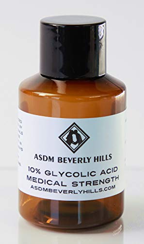 ASDM Beverly Hills Pure Unbuffered Glycolic Acid Peel 10% 1oz/30ml PRO Strength AHA Chemical Peel Treatment-Improved Formula, Alpha Hydroxy for Acne Scars,WrinkleS/Blackheads/Pores/Discoloration/Aging