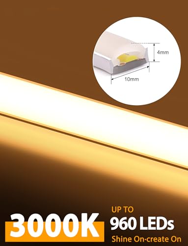 Lamomo COB LED Strip Light 3M, Warm White Led Tape Lights for Bedroom with Remote, 3000K Dimmable Flexible Waterproof Silicone Neon Rope Backlight for Cabinet, TV, CRI90+, 10mm Width, 24V UKCA
