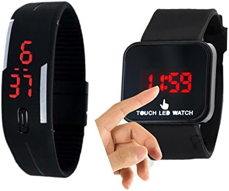 VITREND (R-TM) New Silicon Black & Square Touch Digital Combo Watches for Boys & Girls (Random Colors Will Be Sent)