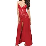 Eastabile Women's Sexy lingerie Lace Chiffon Nightwear Sleepwear Long Gown Dress (red)