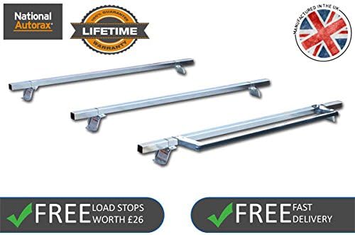 National Autorax 3 Heavy Duty Steel-Line Roof Bars & Rear Roller + Free Load Stops for the Citroen Berlingo & Peugeot Partner 2008 to 2018 SWB