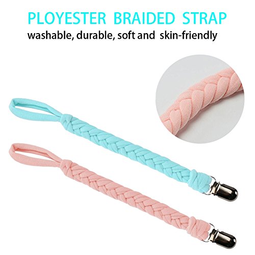 Hombae Pacifier Clips for Boys and Girls, Baby Universal Pacifier Holder for All Styles Pacifiers, Teething Toys or Soothie By Hand-Made Braided (4 Pack)