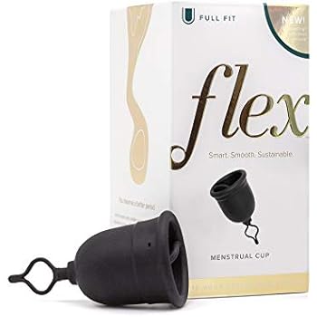 Flex Menstrual Cup Full Fit Model - Free Wash Bag Period Set - Soft Silicone - Reusable Cups - Cleaner Removal - for Women with Heavy or Sensitive Flow - 3 Feminine Super Tampon Storage - Large Size