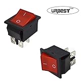 URBEST 10Pcs Red Light On/Off DPST 2 Position Boat Rocker Switch 16A/250V 20A/125V AC for Treadmill, Coffee pot