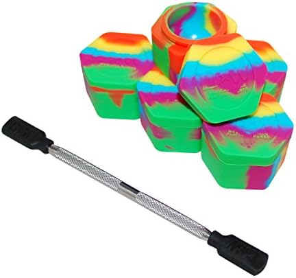 5 Rainbow Honeycomb Nonstick Platinum Cured Kitchen Storage Silicone Jar Container with 4" Carving Tool Black Removable Tips