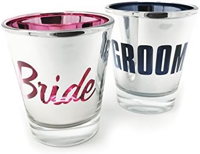 Bride and Groom Metallic Shot Glass Set of 2- Engagement Gift or Wedding Gift for Newlyweds