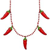 Unlit Fiesta Chili Pepper Bead Necklace – 5 Charm Spicy Party Accessory for Cinco de Mayo, Festivals, Fundraisers, and Fun Events