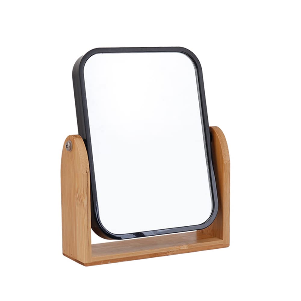 Hosoncovy Double Sided Magnify Mirror - 360° Rotatable Tabletop Makeup Mirror with Wooden Stand (Black) — image 1