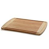 Extra Large Organic Bamboo Cutting Board - Plus FREE BONUS Set of Color-Coded Plastic Cutting Mats - Beautiful Two Toned Wood Design - Best Small Appliance Kitchen Accessory - by Leano Line
