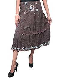Bohemian Women's Indian Cotton Brown Boho Gypsy Skirt