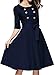 Miusol Women's 3/4 Sleeve Classy Casual Belted Vintage Retro Evening Swing Dress Navy Blue Small