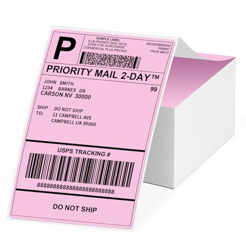 Phomemo 4 x 6 Inches 500 Pink Shipping Labels Compatible with Munbyn Printers Phomemo Thermal BPA Free Self-Adhesive 100 x 150 mm
