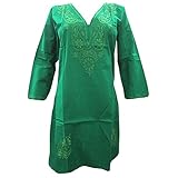 Mogul Women's Emerald Green Tunic Cotton Designer Dress Embroidered Kurta S