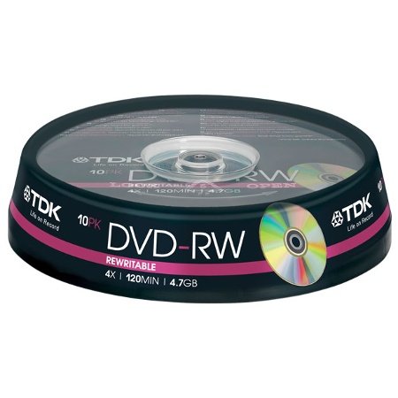 TDK DVD-RW 4x 4.7GB 10x Cakebox 4.7GB DVD-RW 10pcs - DVD+RW vírgenes (4,7 GB, DVD-RW, 120 mm, 10 piez(s), 120 min, 1.2 mm)