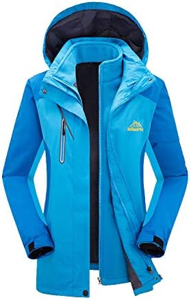 Women Winter Jacket, Thicken Fleece 3 in 1 Ski Suit Adjustable Hood Ladies Jackets Wear-resistant Rain Coat with Elastic Cuffs