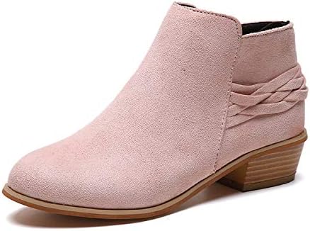 Women Zip Up Ankle Boots,Tsmile Chic Strap Low Heel Pointed Toe Suede Leather Waterproof Casual Work Light Booties