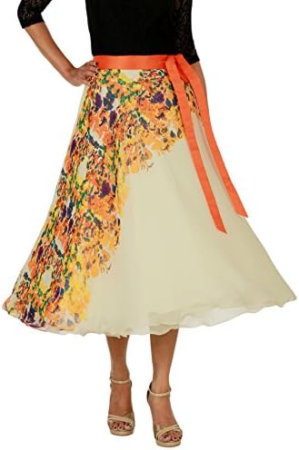 DeeVineeTi Georgette Floral Midi Wrap-Around Skirt for Women Summer Casual Cream Free Size Skirt
