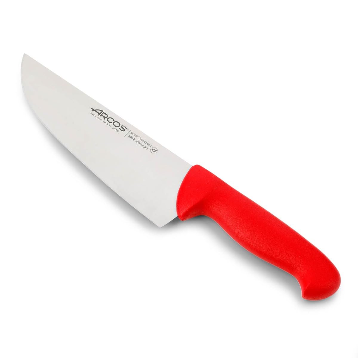 Arcos Fleischermesser Breite Klinge Edelstahl NITRUM 200 mm, Präziser Schnitt, Langlebig, Roter Polypropylen-Griff, Serie 2900, Ideal für Fleisch
