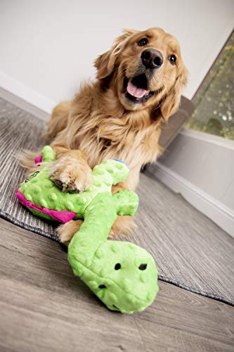 goDog Dinos Bruto Tough Plush Dog Toy with Chew Guard Technology, Green, Large
