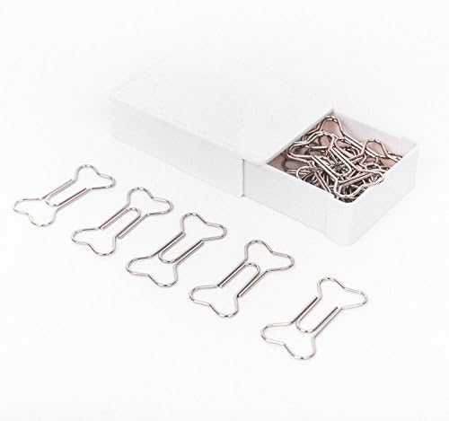 20PCS Smooth Planner Paper Clips Holder, Dog Bone Shape Design Clamp Clips, Silver, w/Plastic Container