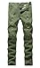 Qazel Vorrlon Men's Army Green Zipper Ripped Distressed Destroyed Skinny Fit Jeans with Holes