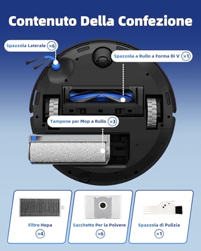 T80 Omni Accessories for ECOVACS DEEBOT T80 OMNI – Set of 21 Accessories for Ecovacs T80 Omni: 1 Main Brush, 3 Mop Roller Brushes, 6 Bags, 4 Filters, 6 Side Brushes