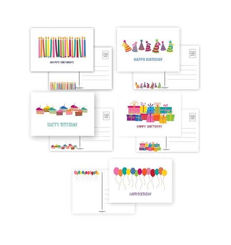 Stonehouse Collection Fun Happy Birthday Cards - Assortment Birthday Postcards for Mom, Teacher, Students, Kids & Loved Ones For Their Special Day - Set of 50 Cute Post Cards, 5 Birthday Designs