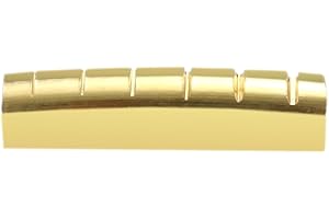 Metallor 6 String Brass Guitar Nut Pre-Slotted Top Nut 43mm x 9mm x 6mm Compatible with Les Paul LP SG Style Electric Guitar or Acoustic Guitar Parts Replacement Gold.