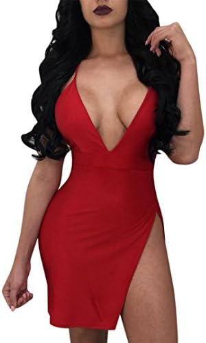 Caopixx Evening Party Dress, Sleeveless Strappy Deep V Dress Backless Bodycon Dress Front Wrap Long Maxi Dress Side Split
